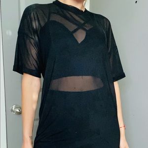 BLACK SEE THROUGH SHIRT DRESS